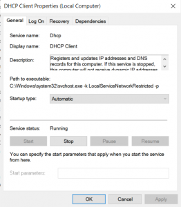 dhcp client properties to fix ip ethernet configuration