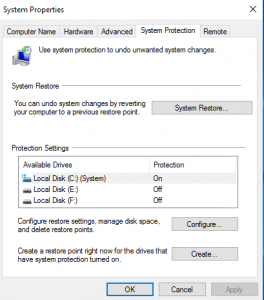 system restore on windows10